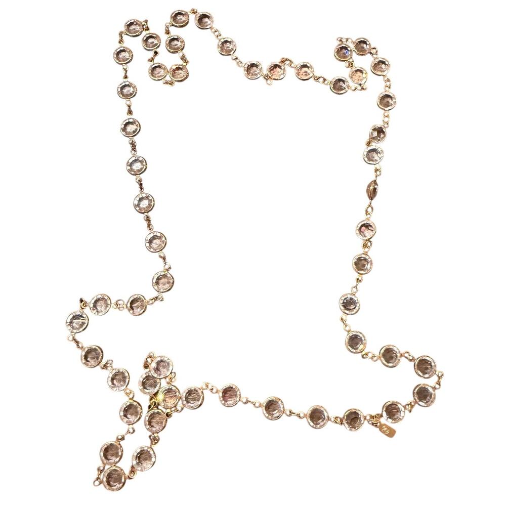 Vintage Swarovski Crystal Necklace 34" Gold Tone Clear Bezel Set Swan Logo